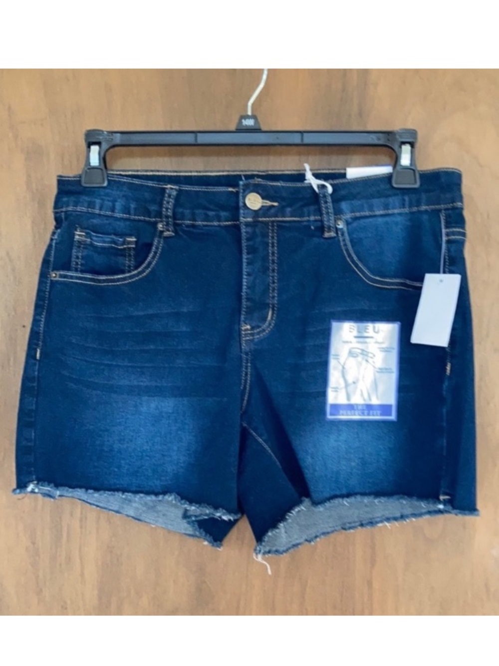 Bleu high rise stretch denim short w tummy control raw hem  14W